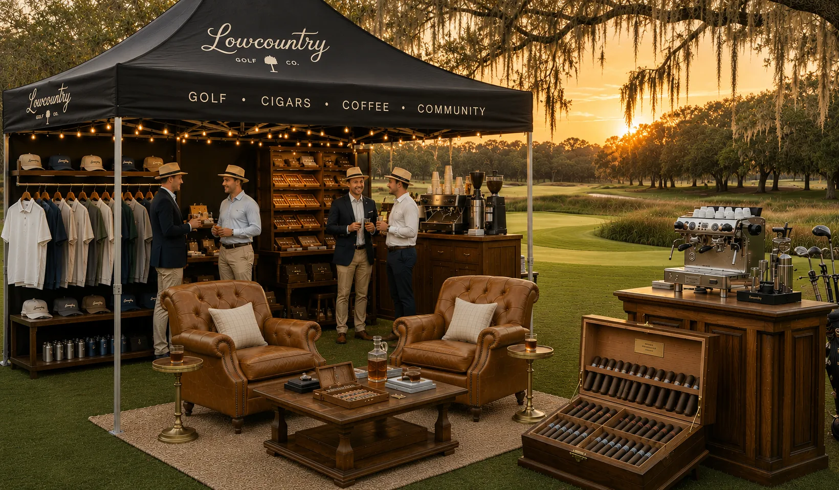 The Back Porch luxury hospitality setup beside a Southern golf course